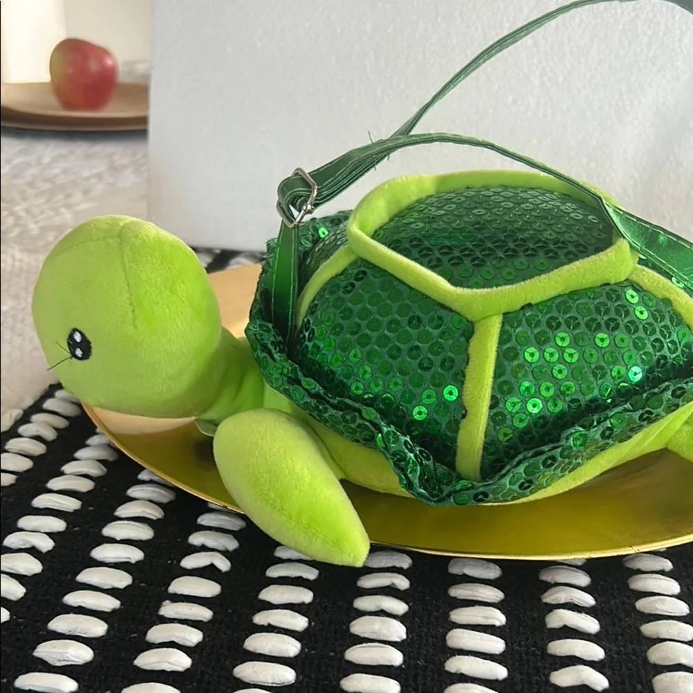Lime Green Turtle Purse with Quilted Shell